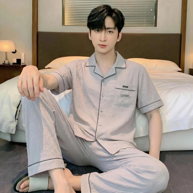 2026 Cloud Cotton Men's Pajamas Summer Short-Sleeve Casual Youth Large Size Homewear Set Can Be Worn Outside