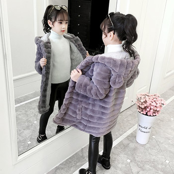 Girls' autumn and winter coats 9-year-old children wear wool sweaters in late autumn 10 little girls long section plus velvet warm windbreaker