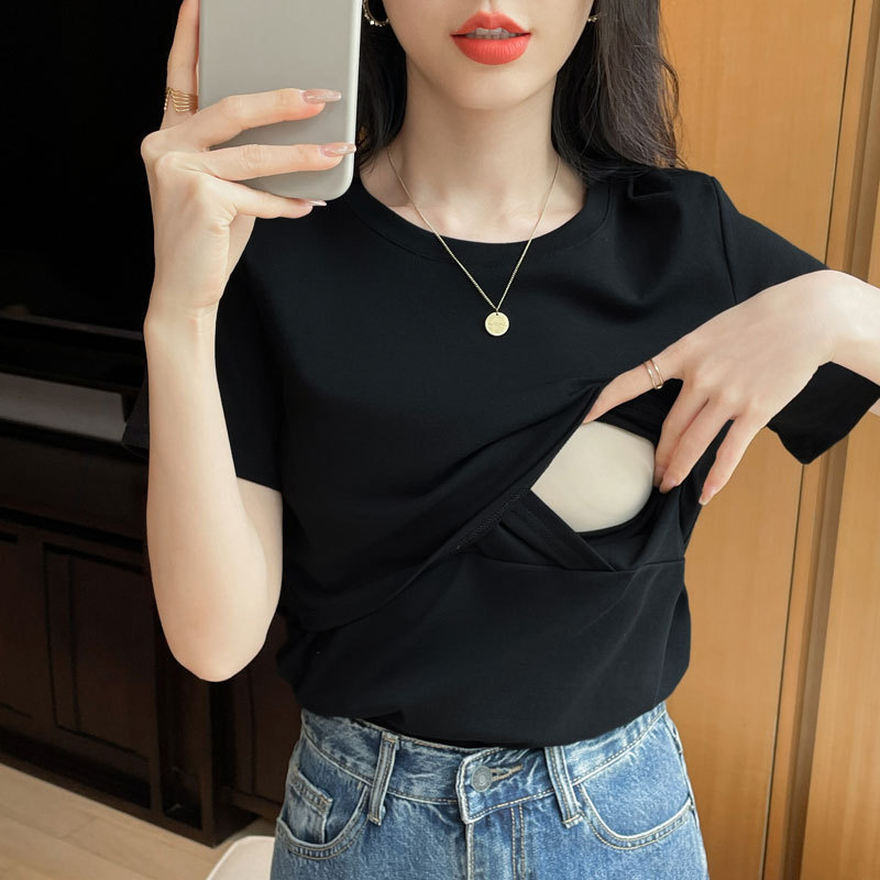Maternity Postpartum Nursing Tops for Going Out, Trendy Mom Nursing Tops, Summer Breastfeeding Clothes, Short-Sleeved T-Shirts for Summer Wear Maternity Postpartum Nursing Tops for Going Out, Trendy Mom Nursing Tops, Summer Breastfeeding Clothes, Short-Sleeved T-Shirts for Summer Wear
