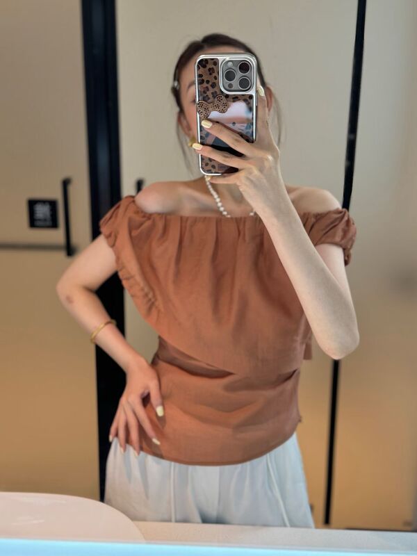 European Station 2026 Summer New V+.Com Fashion Off-Shoulder Slim Fit Versatile Short Sleeve Top for Women Trendy