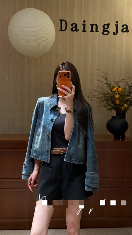 European Station 2026 Spring/Summer New Style Shimmering Vintage Lapel Long Sleeve Denim Jacket Short Jacket Top