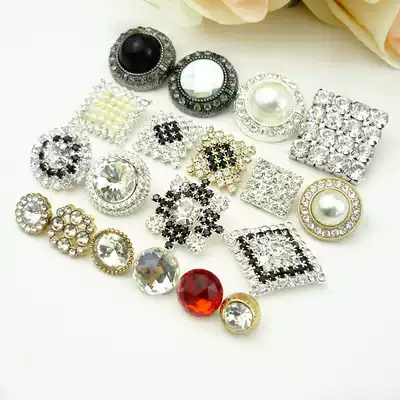 Glass crystal diamond buckle Pearl Rhinestone Button square diamond button female cashmere coat trench coat fur buckle