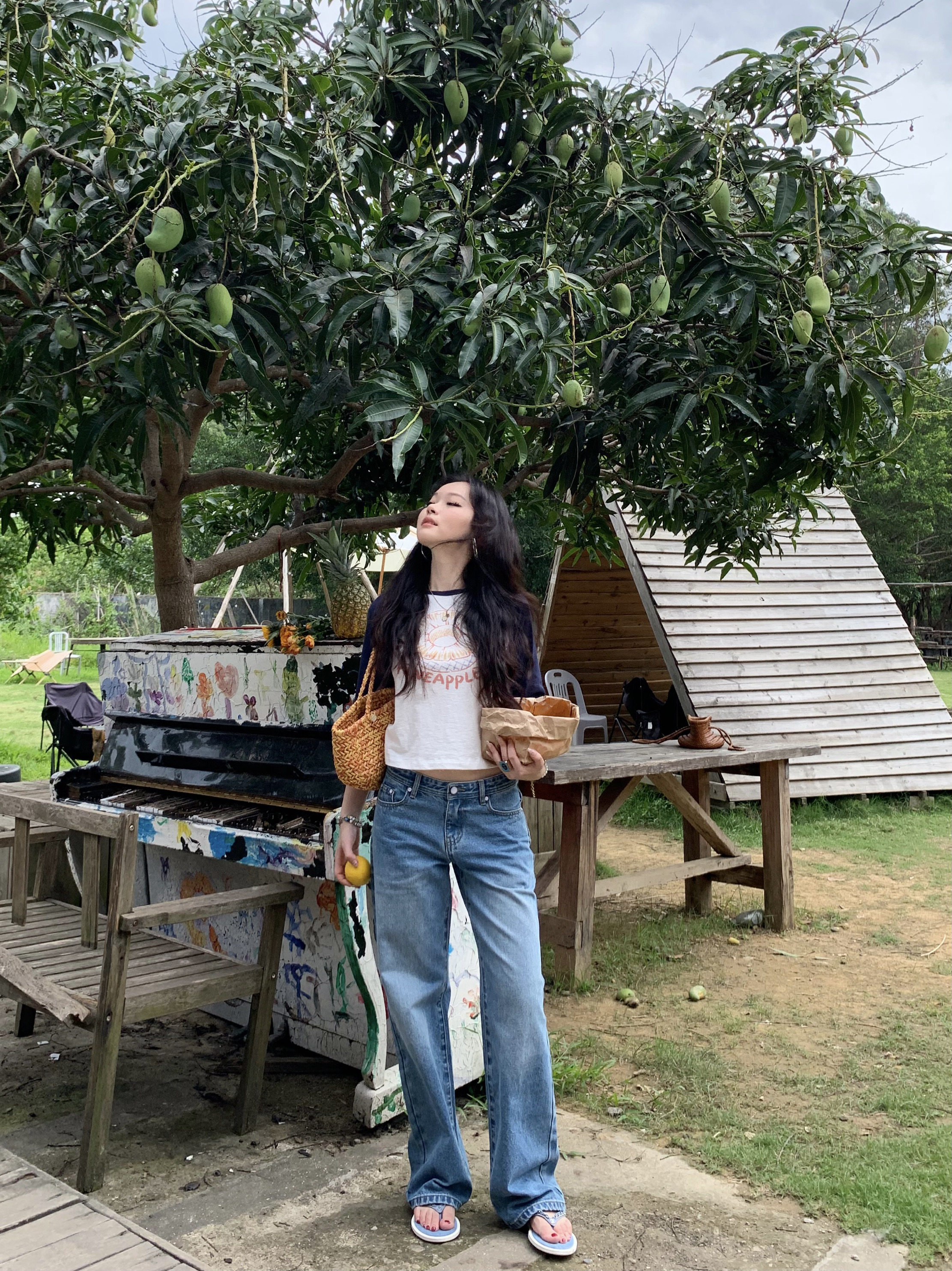 popchee｜Белый нефритовый кошачий глаз｜Голубые широкие джинсы летний бриз - нежные и очень удобные