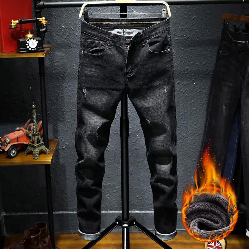 冬季裤子男秋冬牛仔裤男加绒裤男外穿保暖加厚羊羔绒宽松休闲棉裤