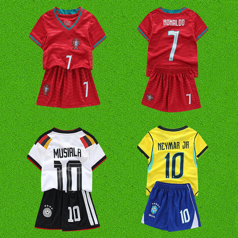 2026 Children's National Team Football Uniforms Argentina Messi No. 10 Portugal C. Ronaldo No. 7 Germany Team Brazil Jersey