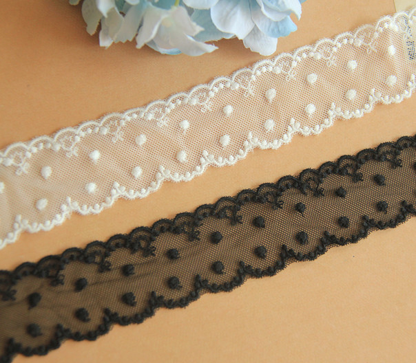 E4 handmade DIY clothing accessories Japanese version cotton mesh silk thread lace Bilateral dot embroidery lace width 4cm