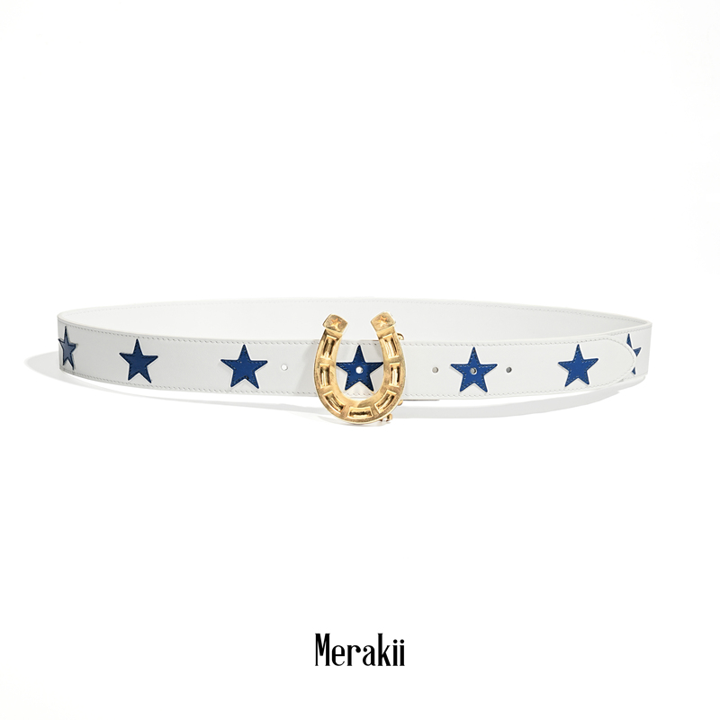 Merakii Copper Horseshoe Johnny Belt Buckle Star Blue and White Contrast Color Belt Jojo's Bizarre Adventure