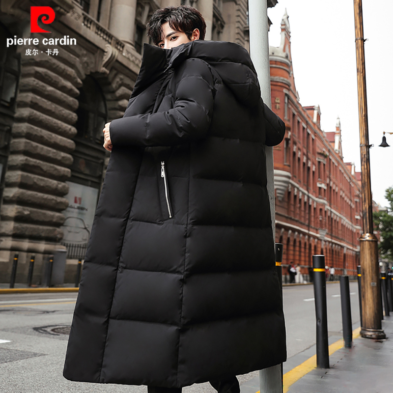 Pierre Cardin Winter down Jacket for Men, Mid-Length, Thickened, for Young Men, Long Over-The-Knee, Large Size Parka Coat, Trendy Pierre Cardin Winter down Jacket for Men, Mid-Length, Thickened, for Young Men, Long Over-The-Knee, Large Size Parka Coat, Trendy