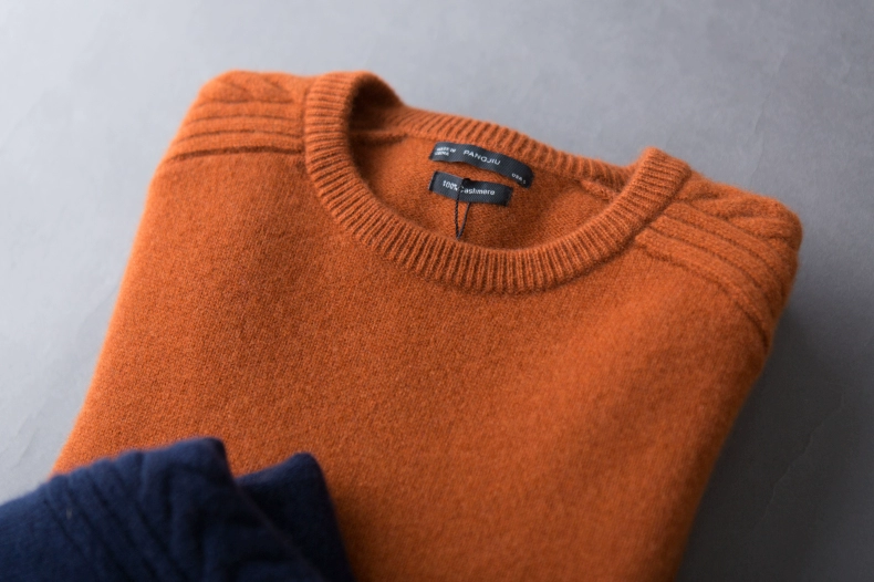Áo len nam 100% nguyên chất cashmere cổ tròn vai dày rách đầu cỡ lớn kinh doanh áo len trẻ trung chạm đáy áo thun nam