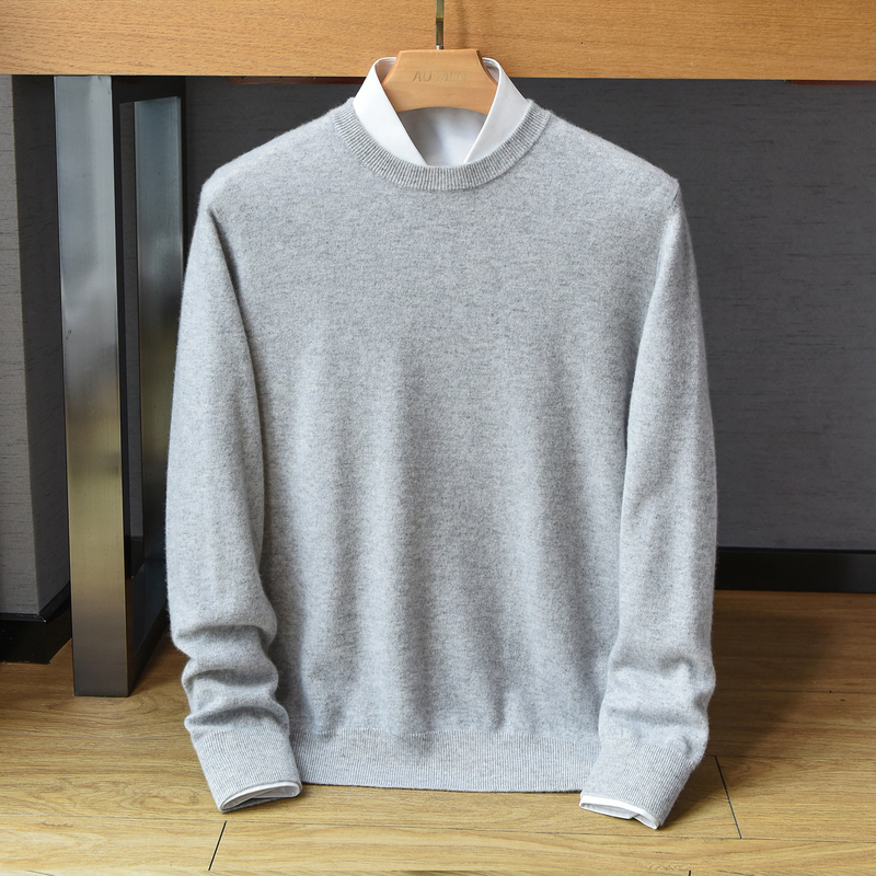 Consinee 100% Pure Cashmere Pullover Men's Round Neck Thin Warm Sweater Business Casual Base Knitwear