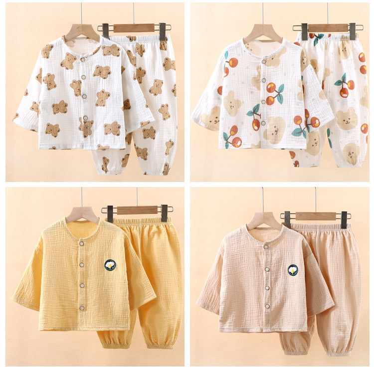 儿童薄款纯棉纱布睡衣夏季女童家居服套装男童宝宝长袖空调服春秋 — 10