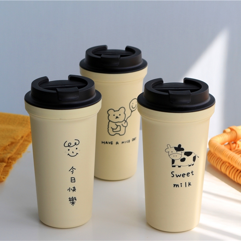 Minimalist cute coffee cup ins wind plastic water glass day student office portable anti-scalding with lid mug