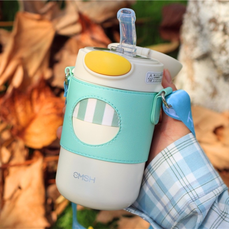 Straw thermos cup ladies high-value male student water cup ins Harajuku style 316 stainless steel simple net red cup