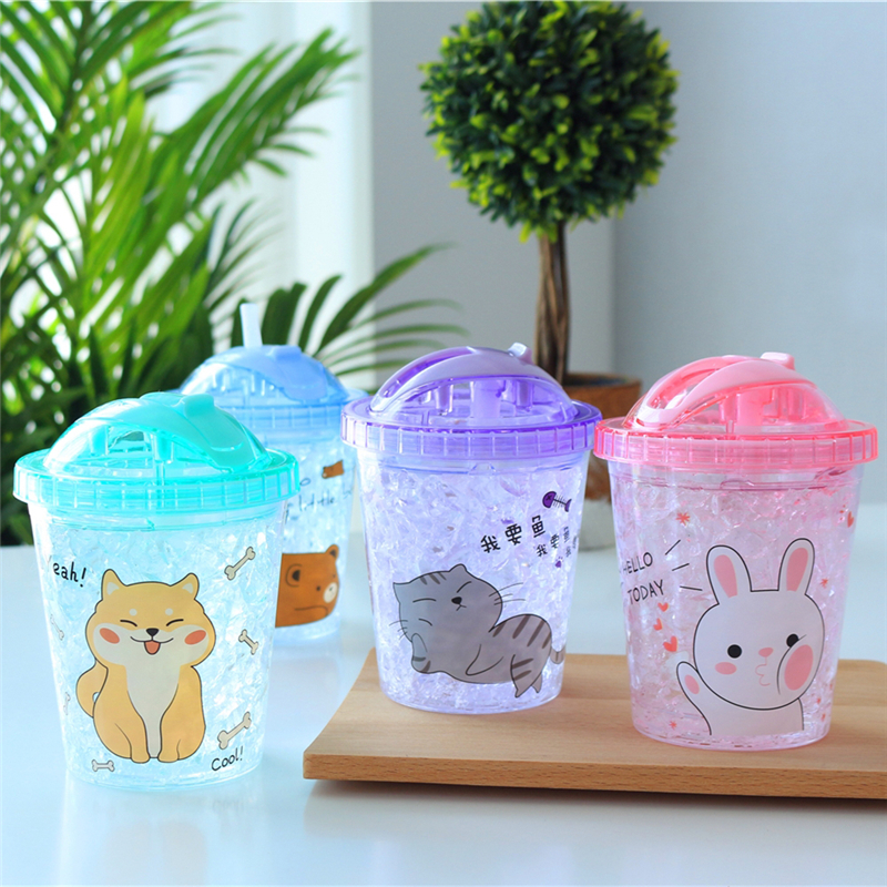 Net Red Summer Break Ice Cup Straw Cup Fresh Schoolgirl Brief Korean version of the water glass Cute Ultra Cute Home Ice Town Cup