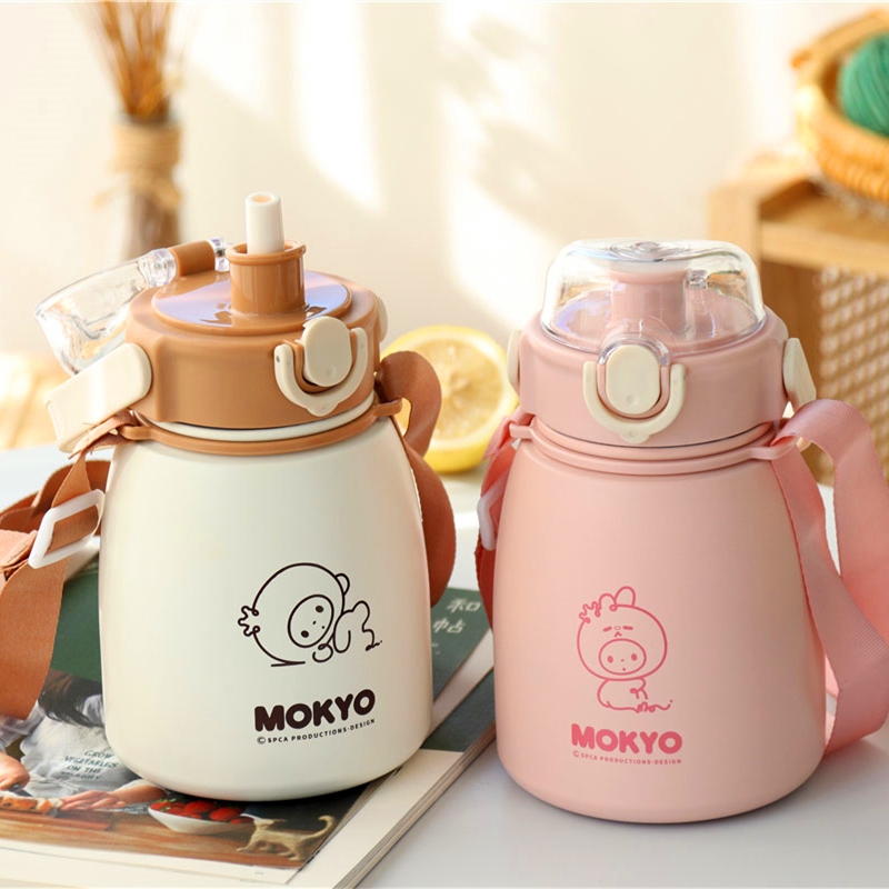 Cute Big Belly Insulated Cup Girls High Face Value Couple Men Students Water Glass Children Skew Cross With Straw Minima Cup