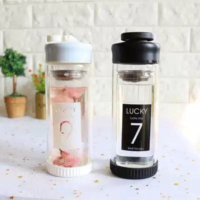 Student double-layer glass men and women creative insulation couple water cup Korean version portable accompanying cup with lid tea cup