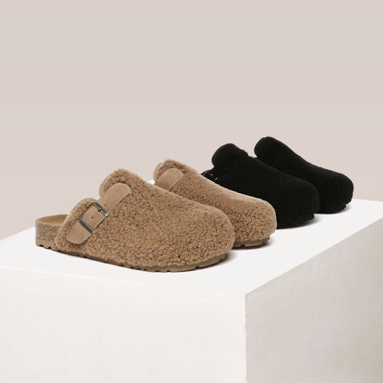 Australian Everau Women's Teddy Bear Half-Slipper Home Shoes, Imitation Lamb Wool Closed-Toe Slippers for Indoor and Outdoor Wear Ea2057