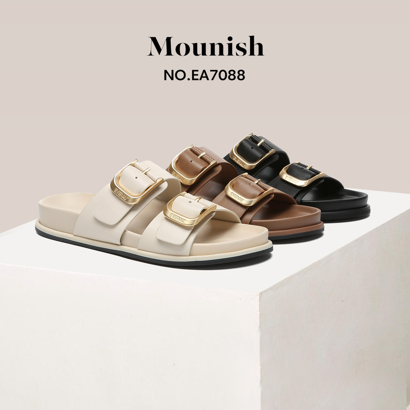 Australian Everau Slip-On Sandals for Women, Genuine Leather, Soft Sole, Hook-And-Loop Slippers, Flat-Soled Lazy Slip-Ons Ea7088