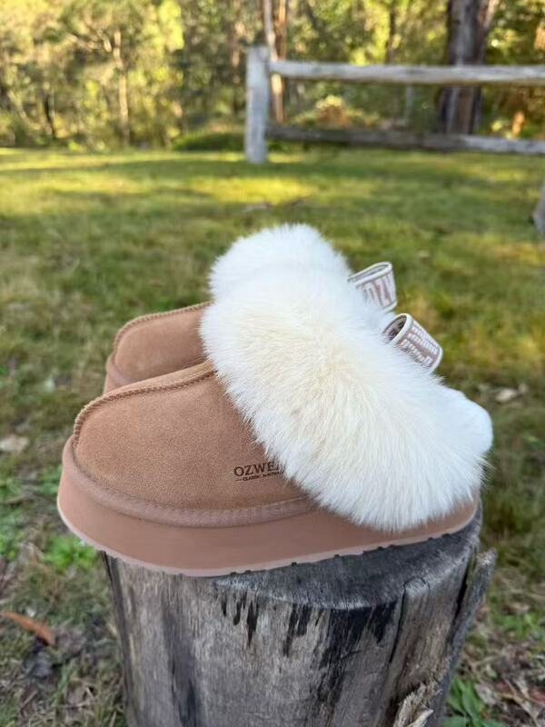 Ozwear Australia's New Thick-Soled Elastic Strap Closed-Toe Slippers, Furry Elastic Strap Warm Closed-Toe Slippers Ozwear Australia's New Thick-Soled Elastic Strap Closed-Toe Slippers, Furry Elastic Strap Warm Closed-Toe Slippers