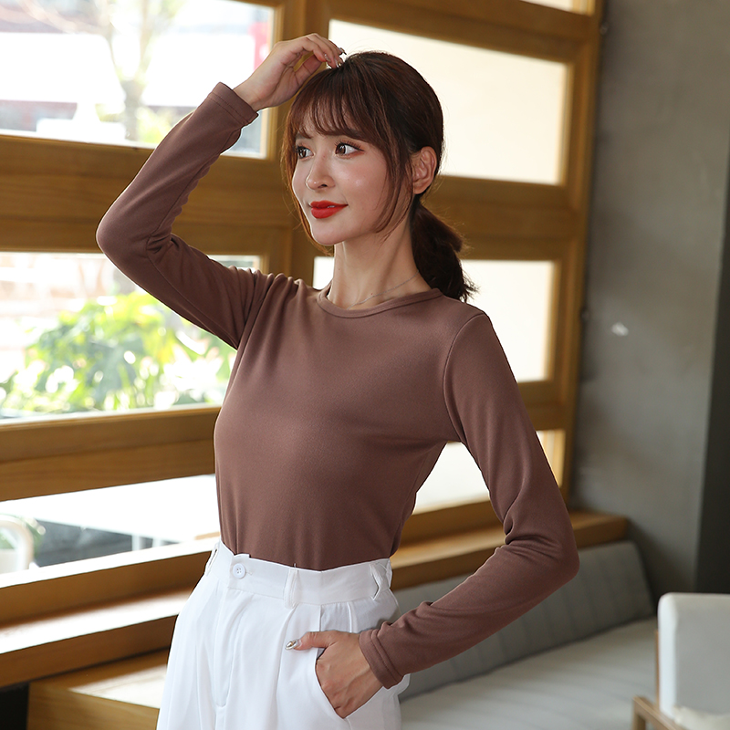 20 mùa thu / mùa đông cô gái khởi động cộng với nhung trắng dày dài tay loose-fitting tròn nhỏ cổ đáy cô gái đồ lót.