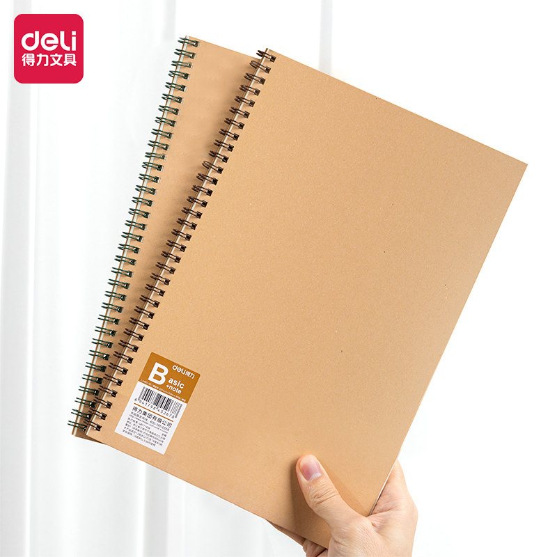 得力a4笔记本本子B5牛皮纸封面简约线圈本大学生专用考研错题本记录本精致A5日记本横线加厚练习本商务记事本