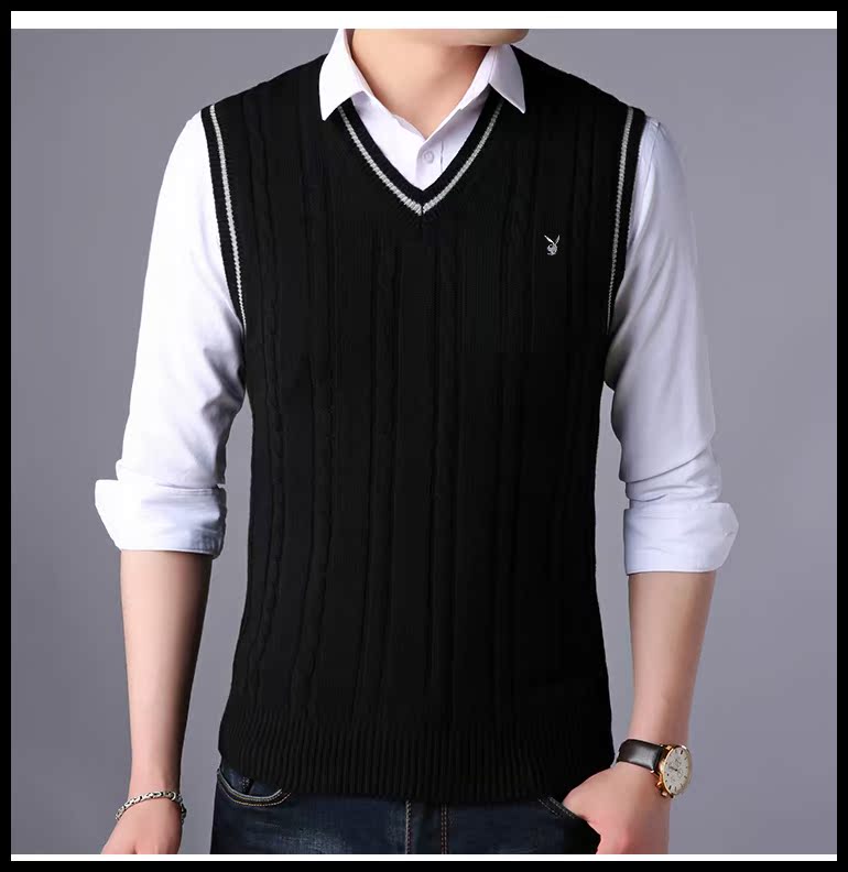 Áo len nam không tay nam áo len cổ cao nam cổ chữ V áo len liền thân màu sắc Vest nam Tank Vai thời trang Vest áo cardigan nam