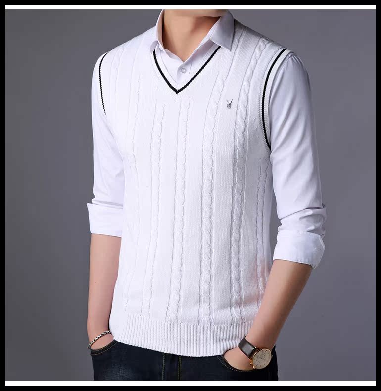 Áo len nam không tay nam áo len cổ cao nam cổ chữ V áo len liền thân màu sắc Vest nam Tank Vai thời trang Vest áo cardigan nam