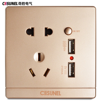 Qisheng switch socket panel double USB five hole socket with Switch USB socket panel rose gold