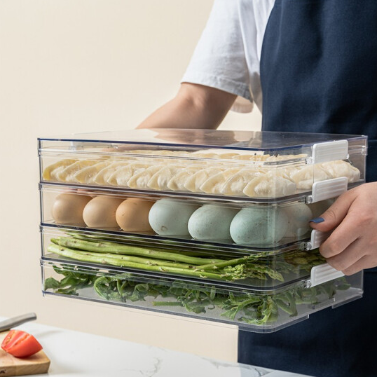 Qingyemu Refrigerator Storage Box Kitchen Dumpling Storage Box Stackable Storage Box-Large with Lid