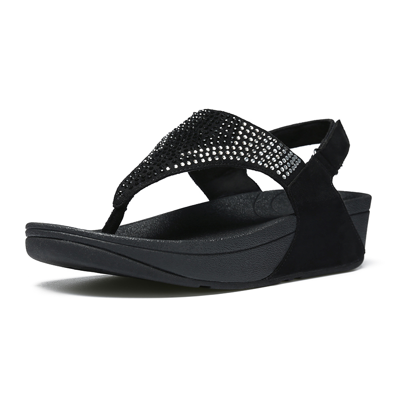 Fitflop Roman Wedge Heel Rhinestone Flip-Flop Sandals for Women, Mid-Heel Style, Original Design