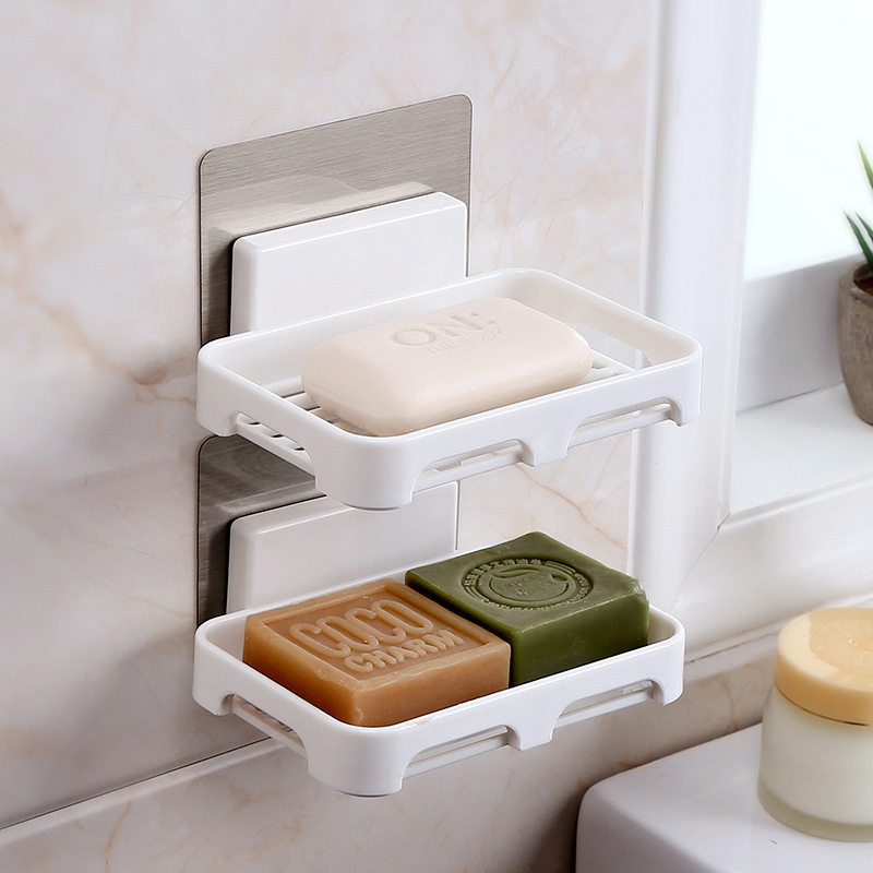 3 scratchless soap boxes Magic no-dent Suction Wall Type Drain Soap Box Bathroom Makeup Room Shelve-free
