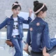 2019 trẻ em mùa thu 5 cô gái denim phù hợp với 6 phiên bản Hàn Quốc của cô gái nhỏ tay dài giản dị hai mảnh thời trang đại dương váy đầm trẻ em 13 tuổi