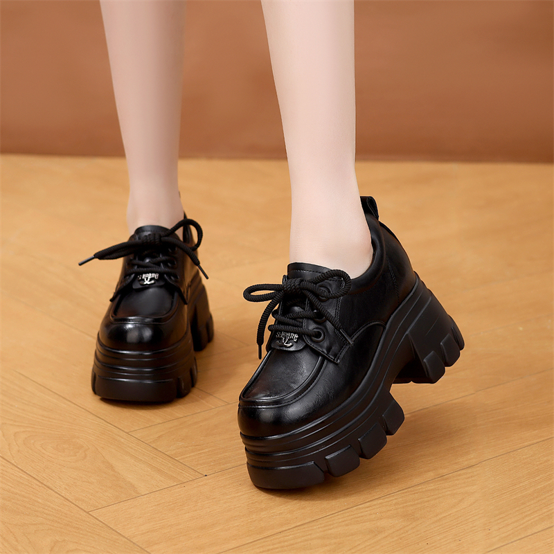 Platform Height-Increasing Shoes for Petite Women, 2026 Spring New Style, Versatile British Style High-Heeled Chunky Heel Leather Loafers
