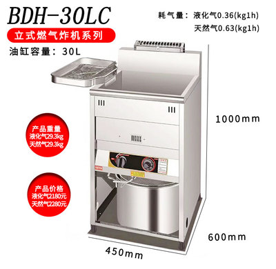 Commercial 40 liters Vertical Gas Frying Machine Single Cylinder Chicken Grate Fryer Burgers shop Stainless Steel Table Twin-cylinder Electric Frying Oven