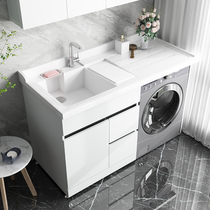 Stainless steel balcony washing machine cabinet combination quartz stone one basin custom sink corner bathroom with washboard