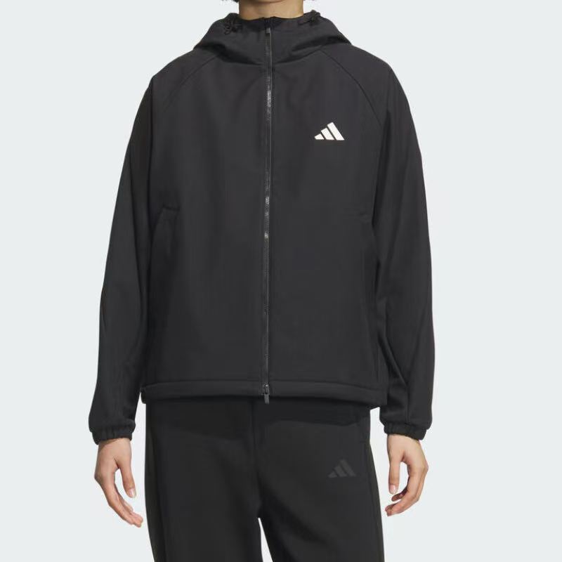 Adidas/Adidas Softshell Warm Hooded Zipper Long-Sleeved Jacket for Women Black Kc0054 Adidas/Adidas Softshell Warm Hooded Zipper Long-Sleeved Jacket for Women Black Kc0054