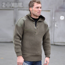 Austria imported original outdoor casual thickened warm pullover sweater knitted lapel heavyweight pure wool sweater