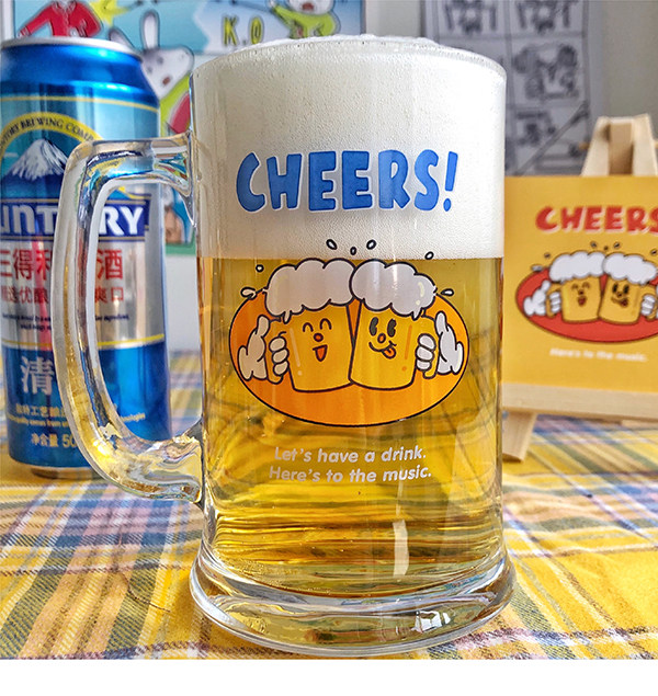 イラストかわいい水ガラスガラス印刷漫画ビールジョッキビールパートナー ショップ Pido Store グラス コップ Pinkoi