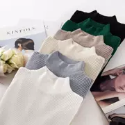 Mùa xuân và mùa thu nửa cao cổ áo thun mỏng mỏng thun co giãn chặt chẽ áo sơ mi nữ dài tay đan áo len mỏng
