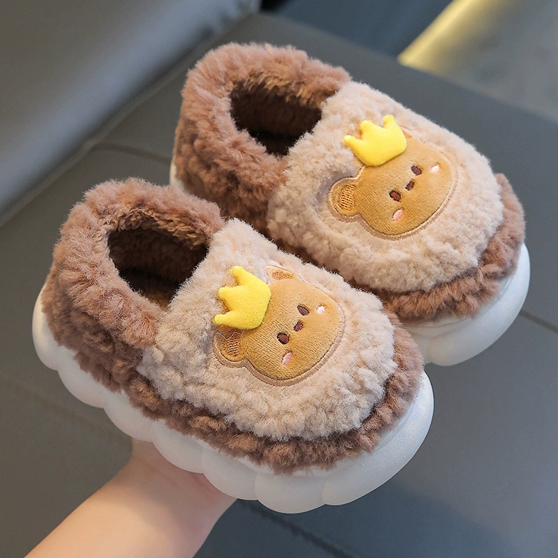 Winter Children's Cotton Slippers for Boys and Girls, Warm, Non-Slip, Fleece-Lined, Parent-Child Matching, Closed-Back, for Toddlers and Babies, Plush Cotton Slippers