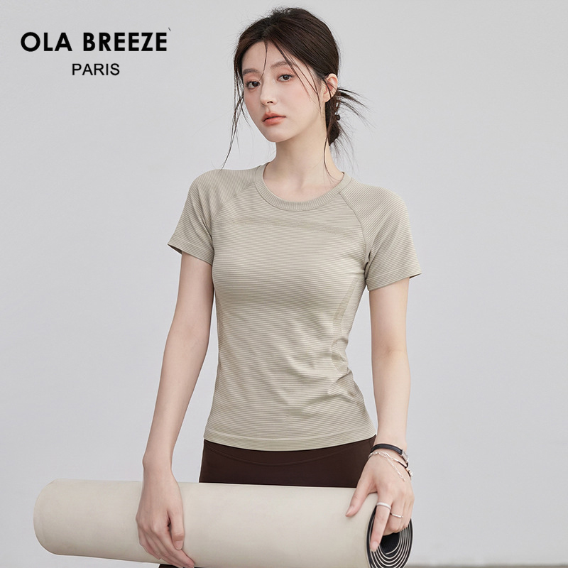 American Ola Breeze Quick-Drying Yoga T-Shirt for Women, Summer Round Neck Raglan Breathable Slim-Fit Sports Short-Sleeved Top