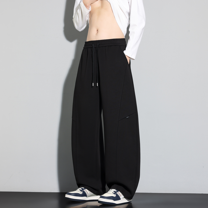 Spring and Autumn American-Style Scimitar-Cut Wide-Leg Pants for Men, Plus Size, Casual Sports Pants, Loose Straight-Leg Sweatpants for Tall Men