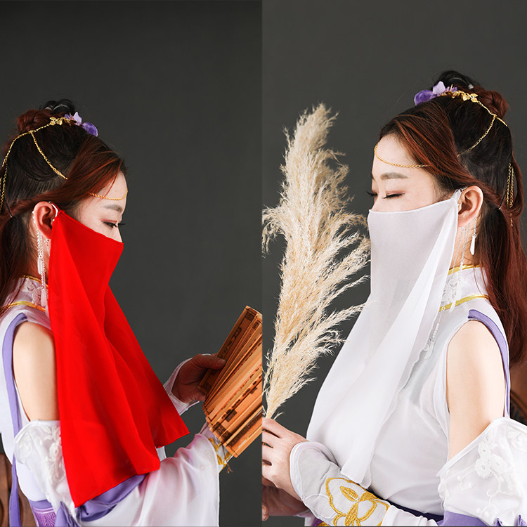 Wanxiu ancient veil chiffon fairy Hanfu classical gift ear hanging elegant face masked man fairy female fairy spinning sun