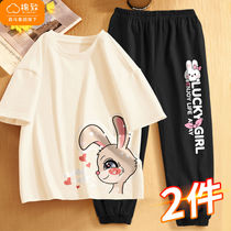 Bala Bala Cotton To Girls Summer Suit Children Short Sleeves T-shirt Long Pants Suit Pure Cotton Girl Anti-mosquito Pants