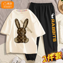 Bala Bala Cotton To Girls Summer Clothing Suit Pure Cotton Children Short Sleeve T-Shirt Anti-mosquito Pants Two Sets Girl Blouses