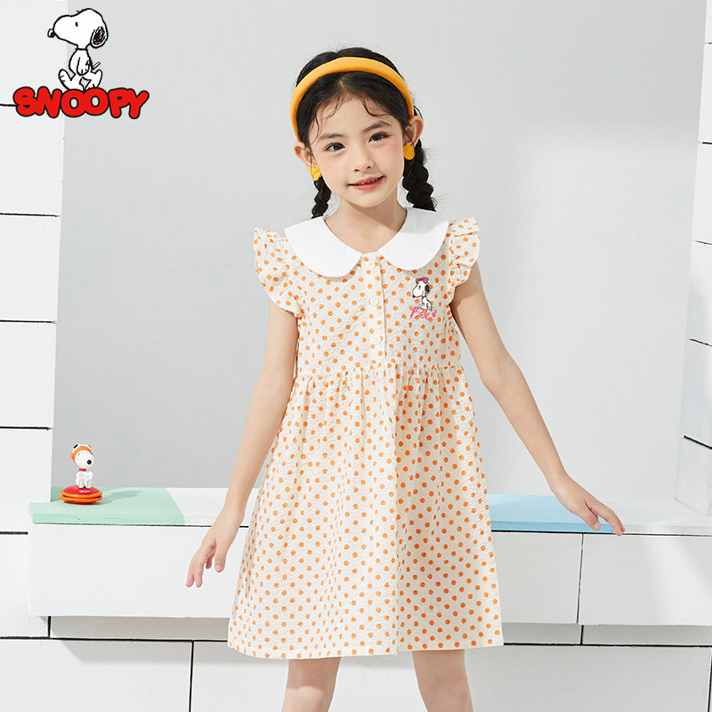 Innu Boy dress 2022 Summer new girl round points full print 1 4 inches sleeve wrench sleeve vest baby even dress cute