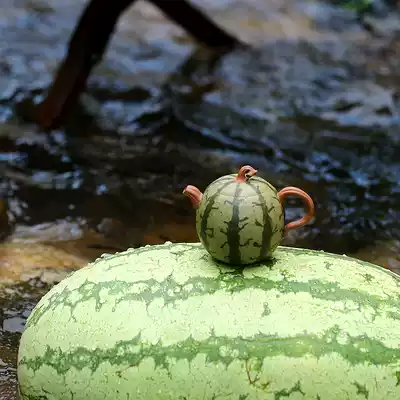 Yixing original mine purple sand pot watermelon pot bionic Ware original mine section mud sketch 150CC home furnishings