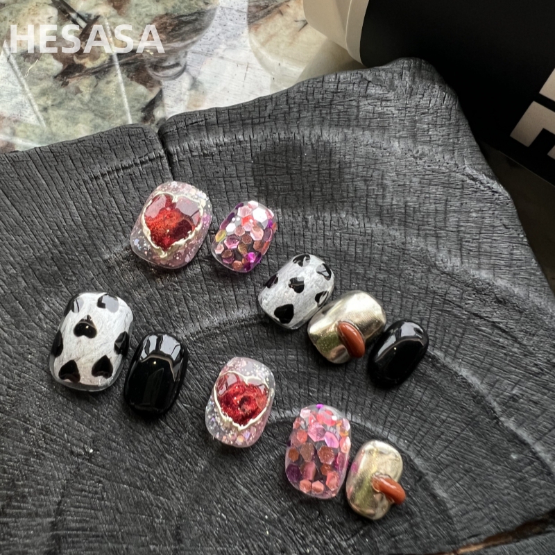 Hesasa | Niche Design Pink Girly Short Nail Art [Heart Attraction] Pure Hand-Painted Press-On Nails