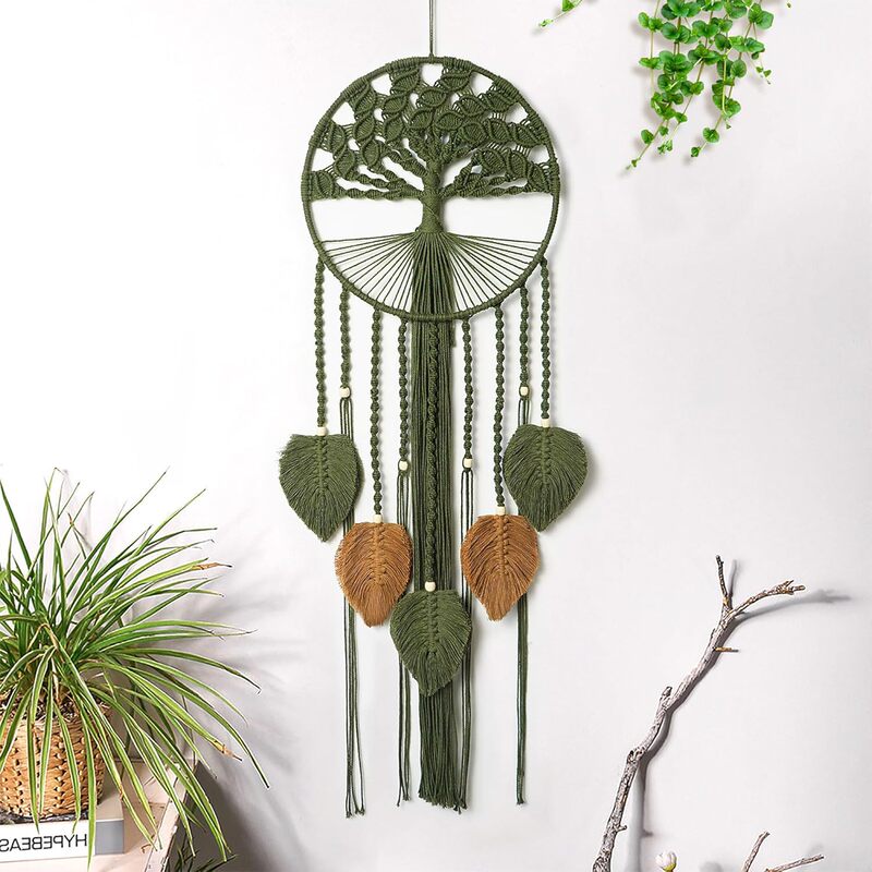 ins Hand-Woven Tree of Life Tapestry Leaf Hanging Ornament Nordic Wall Hanging Living Room Homestay Dream Catcher Decoration