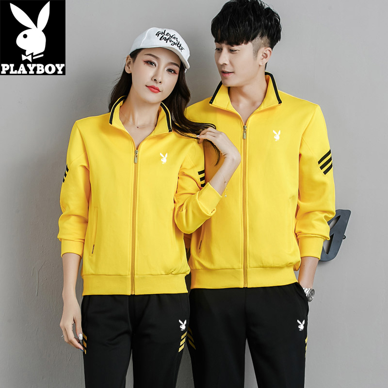 Playboy mùa xuân rơi thể thao giản dị phù hợp với bảo vệ cặp vợ chồng trẻ dài tay đầm hai mảnh bộ nam mỏng của